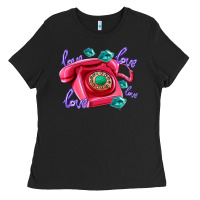Black love balloons and pink valentines telephone Ladies Tee - AdoDesignShop