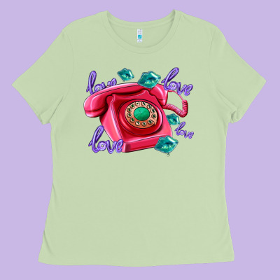 Love Balloons And Pink Valentines Telephone Ladies Tee Designed By Adodesignshop