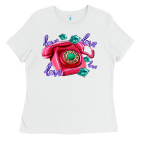White love balloons and pink valentines telephone Ladies Tee - AdoDesignShop