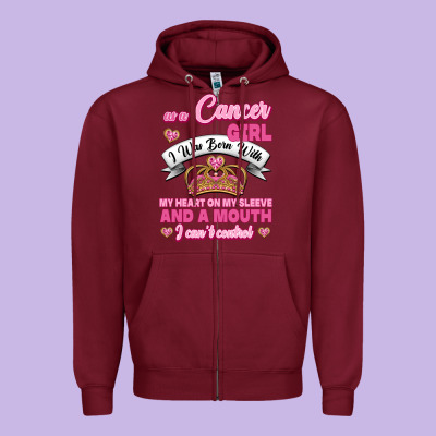 As A Cancer Girl I Was Born With My Heart On My Sleeve And A Mouth Zipper Hoodie Designed By Jasminsmagicworld