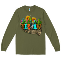 Army Green yeehaw and cactus with horseshoe Long Sleeve Tee - AdoDesignShop