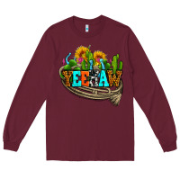 Burgundy yeehaw and cactus with horseshoe Long Sleeve Tee - AdoDesignShop