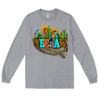 Heather Grey yeehaw and cactus with horseshoe Long Sleeve Tee - AdoDesignShop