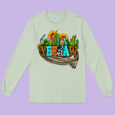 Yeehaw And Cactus With Horseshoe Long Sleeve Tee Designed By Adodesignshop