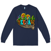 Navy yeehaw and cactus with horseshoe Long Sleeve Tee - AdoDesignShop