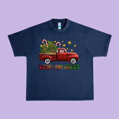 Merry And Bright Christmas Trees Truck Urban Heavy Tee Designed By Fadigitalartstudio