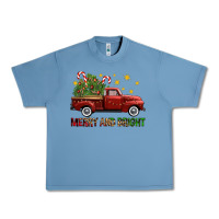 Pebble Blue Merry And Bright Christmas Trees Truck Urban Heavy Tee - FaDigitalArtStudio