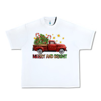 White Merry And Bright Christmas Trees Truck Urban Heavy Tee - FaDigitalArtStudio