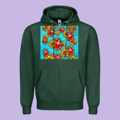 Western Sunflowers Ladybug Zipper Hoodie Designed By Lillyallendesigns