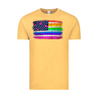 Vintage Mustard american flag and lgbt flag  background Vintage Tee - HRA Design Shop