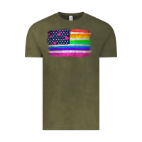 Vintage Olive american flag and lgbt flag  background Vintage Tee - HRA Design Shop