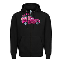 Black valentine's day pink truck Zipper Hoodie - BarkalooDesign