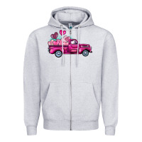 Heather Grey valentine's day pink truck Zipper Hoodie - BarkalooDesign
