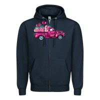 Navy valentine's day pink truck Zipper Hoodie - BarkalooDesign