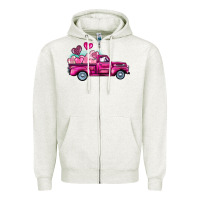Oatmeal Heather valentine's day pink truck Zipper Hoodie - BarkalooDesign