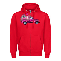 Red valentine's day pink truck Zipper Hoodie - BarkalooDesign