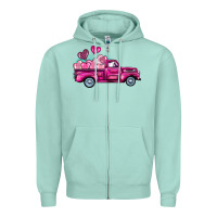 Valentine's Day Pink Truck Zipper Hoodie | Teevron