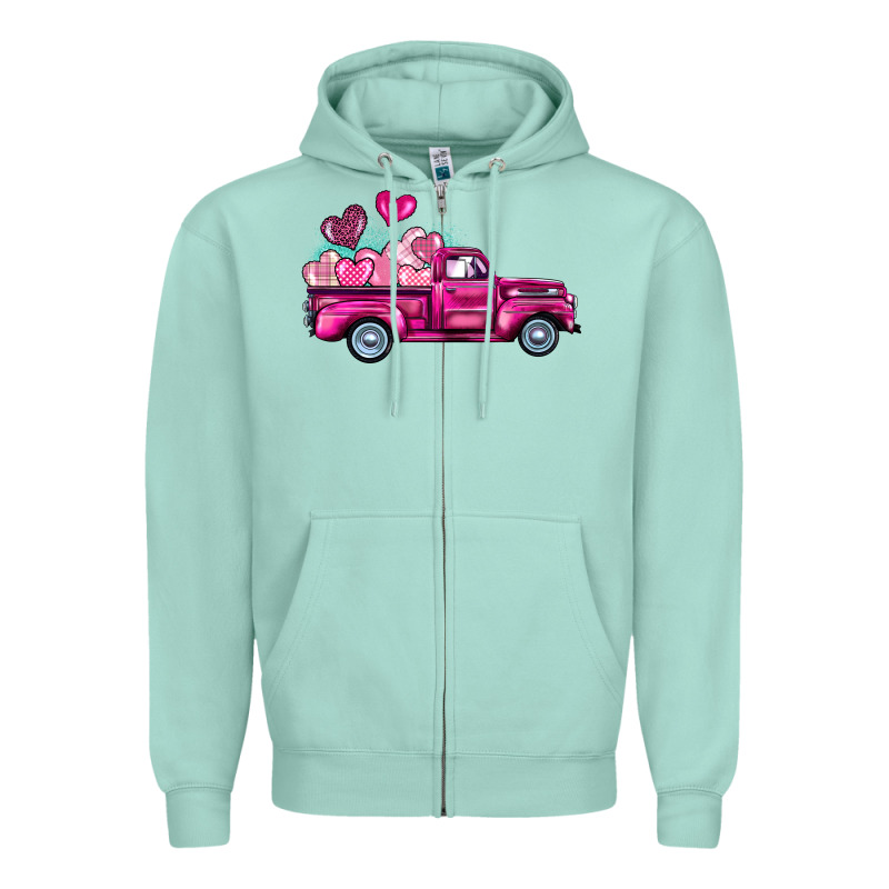 Valentine's Day Pink Truck Zipper Hoodie by BarkalooDesign | Teevron