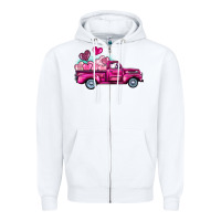 White valentine's day pink truck Zipper Hoodie - BarkalooDesign