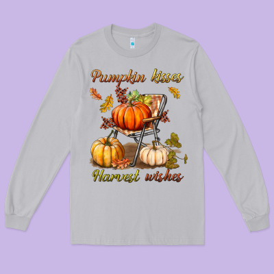 Pumpkin Kisses Harvest Wishes Long Sleeve Tee Designed By Bundleandbundleshop