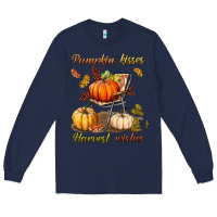 Navy pumpkin kisses harvest wishes Long Sleeve Tee - BundleAndBundleShop