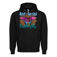 Black Western Anti-Social Butterfly Zipper Hoodie - LillyAllenDesigns