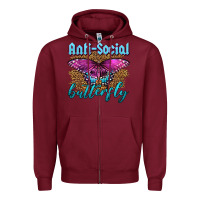 Burgundy Western Anti-Social Butterfly Zipper Hoodie - LillyAllenDesigns