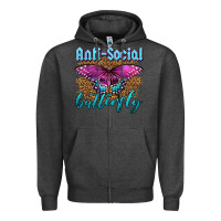 Charcoal Heather Western Anti-Social Butterfly Zipper Hoodie - LillyAllenDesigns