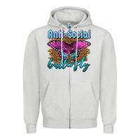 Dove Grey Western Anti-Social Butterfly Zipper Hoodie - LillyAllenDesigns