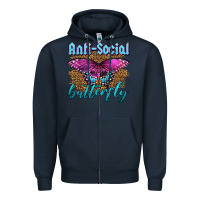 Navy Western Anti-Social Butterfly Zipper Hoodie - LillyAllenDesigns