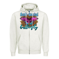 Oatmeal Heather Western Anti-Social Butterfly Zipper Hoodie - LillyAllenDesigns
