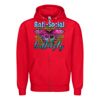 Red Western Anti-Social Butterfly Zipper Hoodie - LillyAllenDesigns