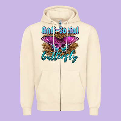 Western Anti-social Butterfly Zipper Hoodie Designed By Lillyallendesigns