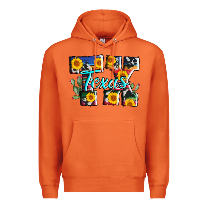 Texas Tx Serape Sunflower Cowhide Premium Hoodie by AdoDesignShop | Teevron