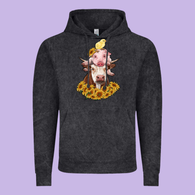Cow With Pig And Chick Vintage Hoodie Designed By Ranaportraitstore
