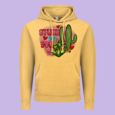 Stuck On You Cactus Vintage Hoodie Designed By Jahusdesignshop