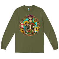 Army Green western skeleton coffee sunflowers Long Sleeve Tee - Artiststas
