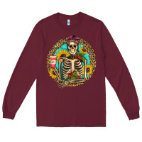 Burgundy western skeleton coffee sunflowers Long Sleeve Tee - Artiststas