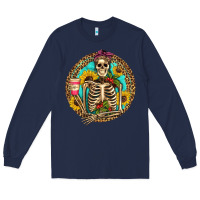 Navy western skeleton coffee sunflowers Long Sleeve Tee - Artiststas