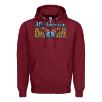 Burgundy all american mom american flag butterfly Zipper Hoodie - LillyAllenDesigns