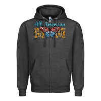 Charcoal Heather all american mom american flag butterfly Zipper Hoodie - LillyAllenDesigns