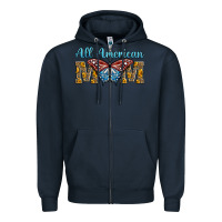 Navy all american mom american flag butterfly Zipper Hoodie - LillyAllenDesigns