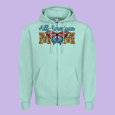 All American Mom American Flag Butterfly Zipper Hoodie Designed By Lillyallendesigns