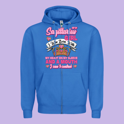 As A Sagittarius Girl I Was Born With My Heart On My Sleeve And  Mouth Zipper Hoodie Designed By Jasminsmagicworld