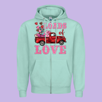 Loads Of Love Truck Zipper Hoodie Designed By Barkaloodesign