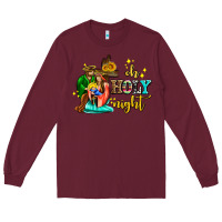 Burgundy oh holy night with sunflower and cross Long Sleeve Tee - AdoDesignShop