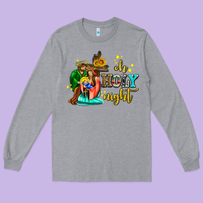 Oh Holy Night With Sunflower And Cross Long Sleeve Tee Designed By Adodesignshop