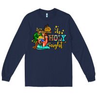 Navy oh holy night with sunflower and cross Long Sleeve Tee - AdoDesignShop