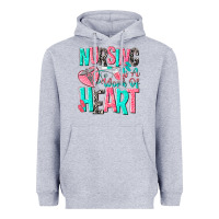 Heather Grey nursing is a work of heart Heavyweight Hoodie - NancyCooperArtShop