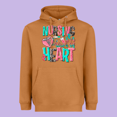 Nursing Is A Work Of Heart Heavyweight Hoodie Designed By Nancycooperartshop